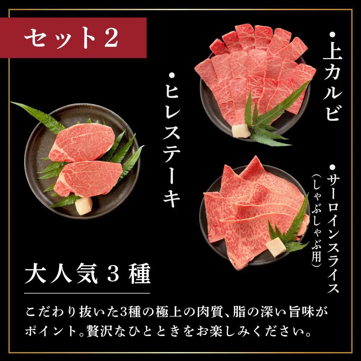 上カルビ ヒレステーキ 特選しゃぶしゃぶ 焼肉タレ100ml×1本 定期便3回 計1.1kg