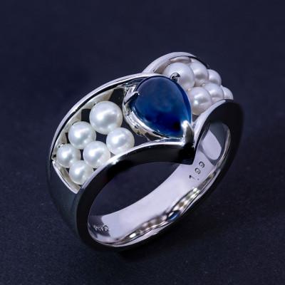 ふるさと納税 山梨県 【17.5号】Pt サファイア 湖水パール シャワーリング |  | 01