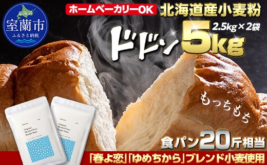 北海道産 小麦粉 「春よ恋」「ゆめちから」ブレンド小麦粉 パウダースノー（パン用強力粉）5kg 【 ふるさと納税 人気 おすすめ ランキング 小麦 小麦粉 粉 春よ恋 ゆめちから ブレンド パウダースノー パン用 強力粉 穀物 国産 北海道産 こむぎ こむぎこ  ギフト 贈答 プレゼント 贈り物 北海道 室蘭市 送料無料 】 MROBI010