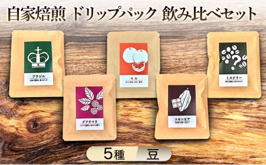
                  【厳選5種】煎りたて・挽きたて！自家焙煎ドリップパック飲み比べセット (計5種：モカ×2個、その他×各1個) 珈琲
                