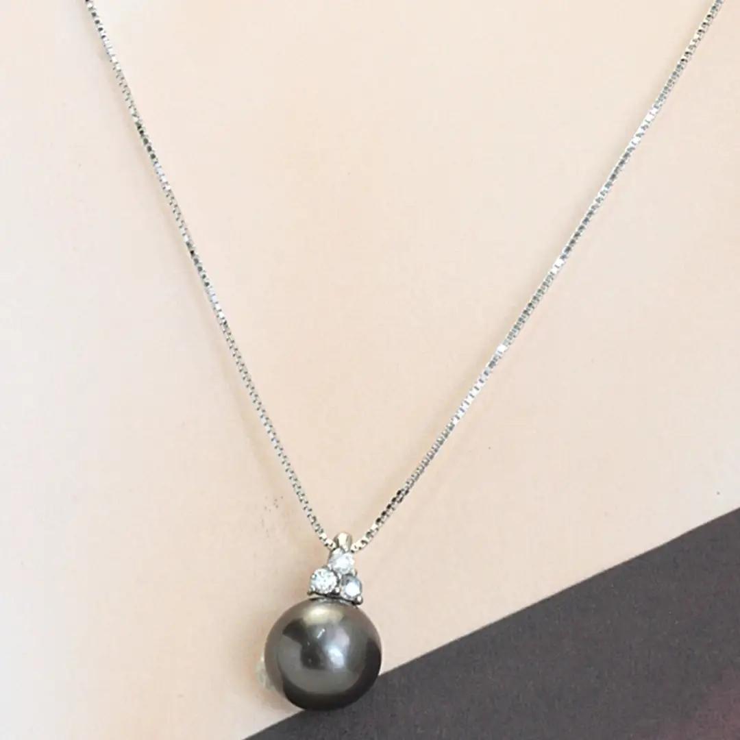 Pt950 黒蝶真珠 ペンダント 11ｍｍ ダイヤ 3石 0.20ct 黒蝶貝 南洋真珠 プラチナ シルバー フォーマル 冠婚葬祭 結婚式 真珠 パール ダイヤモンド ネックレス アクセサリー ギフト