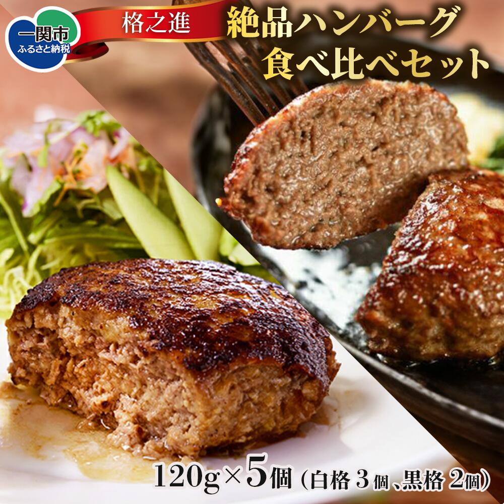 【ふるさと納税】格之進 ハンバーグ 2種 食べ比べ セット (120g×白格ハンバーグ3個 黒格ハンバーグ2個 合計5個入り) ふるさと納税 贈り物 プレゼント ギフト 冷凍 時短 無添加 牛肉 豚肉 黒毛和牛 白金豚 小分け 個包装 人気 高級 絶品 送料無料 岩手県 一関市