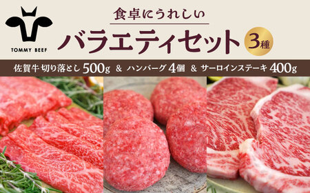 佐賀牛バラエティセット（切り落とし 500g＆ハンバーグ4個＆サーロインステーキ 400g）/ 佐賀 佐賀牛 すきやき ハンバーグ 牛肉100% ステーキ 九州 [IAH206]