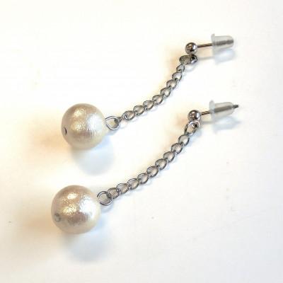 ふるさと納税 和泉市 コットンパールピアス・チェーンタイプ(10mm・アイボリー)