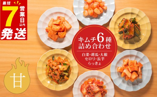 甘口 キムチ 6種 詰め合わせ 食べ比べ 小分け 白菜 長芋 胡瓜 大根 セロリ らっきょ アソート バラエティーセット ごはんのお供 ピリ辛 お米 ごはん ビール 酒 おつまみ 漬物 北海道 昆布 国産 りんご 桃 果物 魚 海鮮 野菜 BBQ 焼肉 惣菜 キムチ鍋 キムチチャーハン お試し 大阪府 松原市