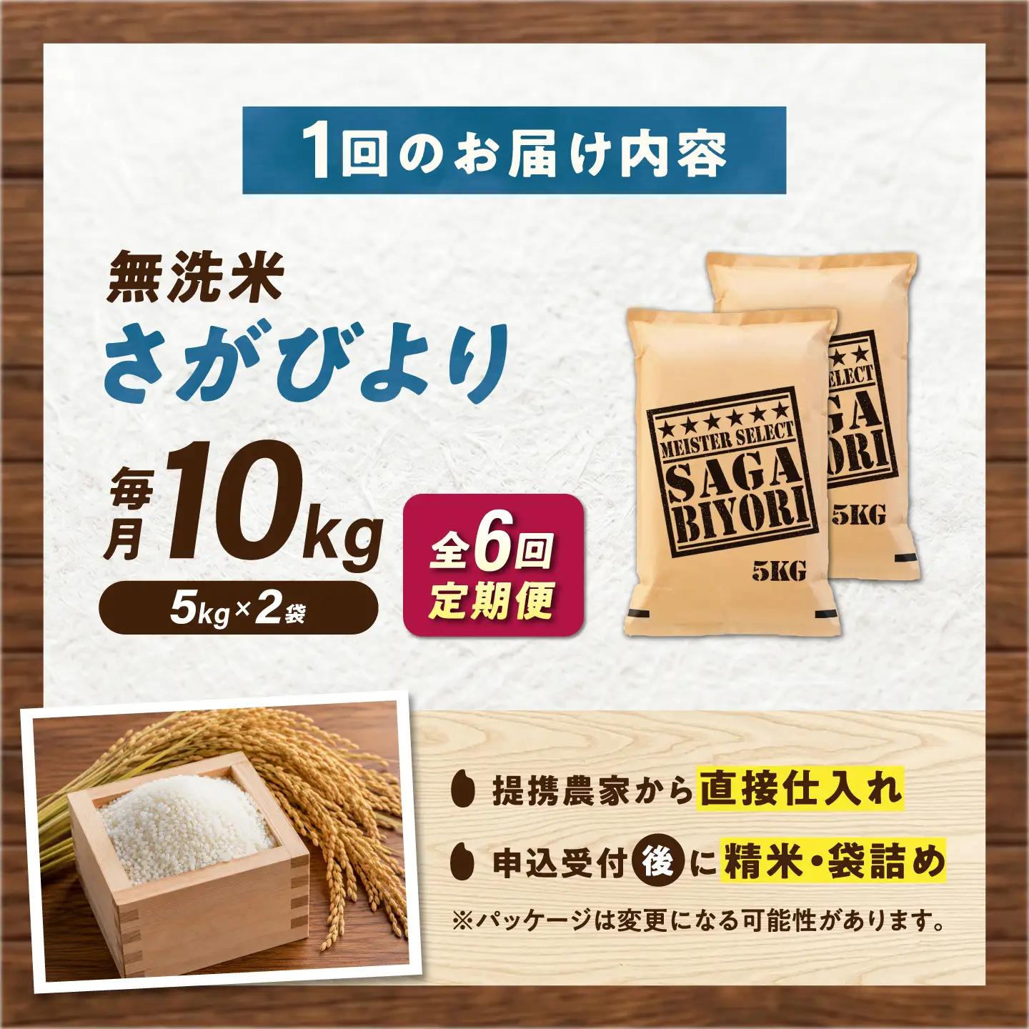 【6回定期便】 無洗米 さがびより 10kg（5kg×2袋） 無洗米 お米 白米 精米 佐賀県産 米 /大塚米穀店[UFE007]