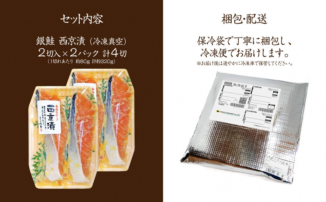 【西京味噌漬けセット】漬け魚 銀鮭 西京漬け 2切入×2パック 計4切れ 漬魚 鮭 さけ 西京焼き 西京味噌 魚 焼き魚 切り身 おかず 冷凍 新潟県 湯沢町 ふるさと納税 NO007 NO-007
