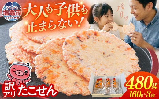 【訳あり】  三陸 たこせん 大袋 160g×3袋｜ks00004-3h 訳あり せんべい 煎餅 海鮮せんべい塩竈