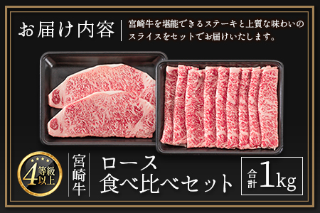 ≪肉質等級A4ランク≫宮崎牛 ロース食べ比べセット（合計1kg） ※90日程度でお届け【E161-24】
