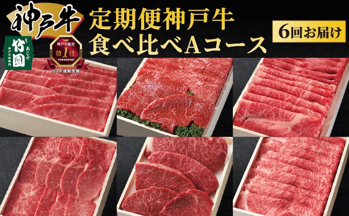 
定期便 神戸牛 食べ比べAコース（6回お届け）[ 肉 牛肉 すき焼き しゃぶしゃぶ 焼肉 ステーキ ]

