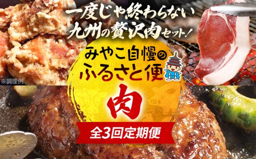 定期便 頒布会 肉 全3回 みやこ自慢のふるさと便・肉 毎月 定期便 猪肉 ハンバーグ はかた地どり ジビエ BBQ 焼肉 地鶏 キャンプ 黒毛和牛 惣菜 晩御飯 晩ご飯 宮崎牛 食べ比べ 福岡県 福岡 九州 グルメ お取り寄せ