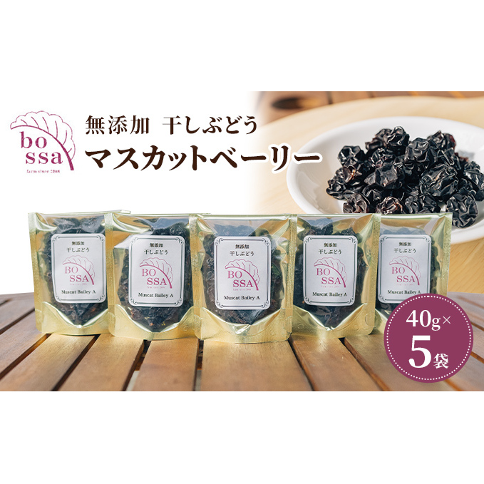 無添加 干しぶどう ボッサの干しぶどう 40g×5袋 マスカットベーリーA（種あり）国産 レーズン ドライフルーツ 砂糖不使用/富山県黒部市 果物加工品 フルーツ加工品 甘さ控えめ おつまみ ポリフェノール 