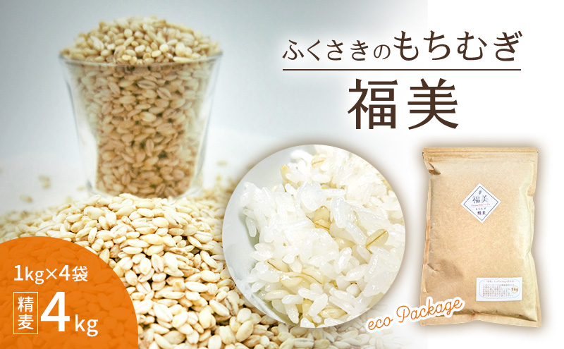 ふくさきのもちむぎ「福美」精麦1kg×4袋 4kg eco Package エコパッケージ