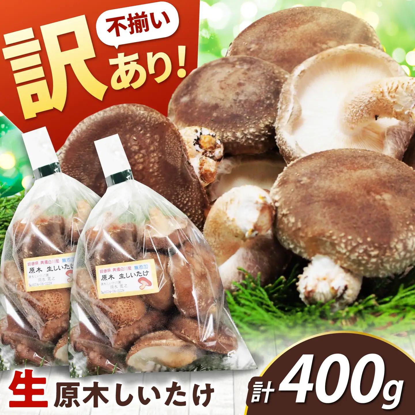 【訳あり】不揃い 原木しいたけ 400g（200g×2袋）清水しいたけ園[AWAY002]訳ありしいたけ