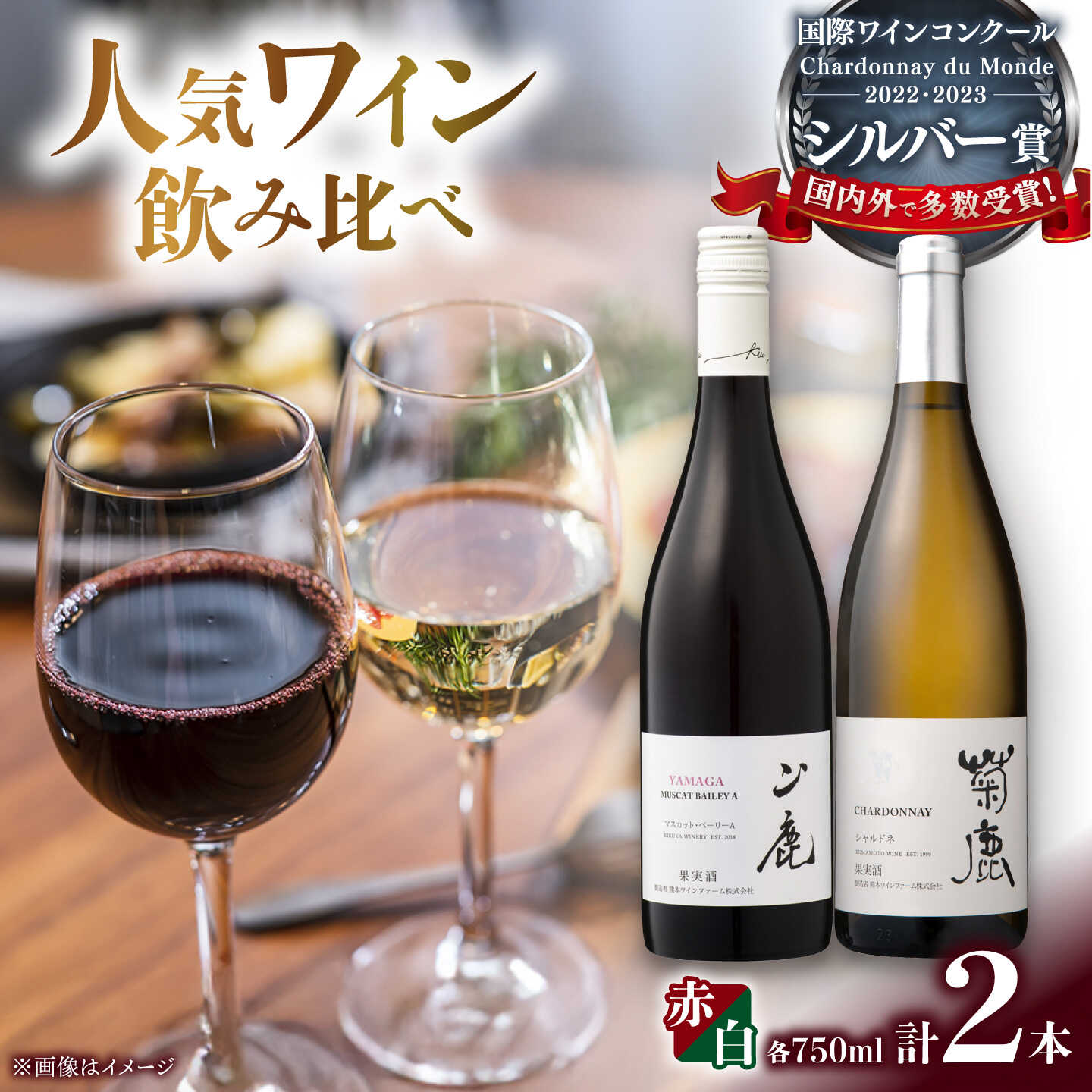 【ふるさと納税】ワイン 菊鹿シャルドネ&山鹿マスカットベーリーA2024 ワイン2本セット 化粧箱付【菊鹿ワイナリー】[ZFB006] 赤ワイン 白ワイン お酒 ギフト 贈答 飲み比べ
