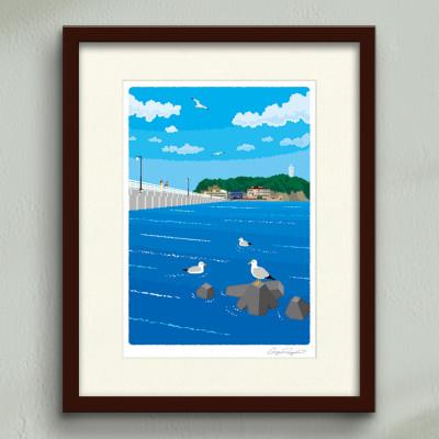 ふるさと納税 茅ヶ崎市 湘南・茅ヶ崎で描く、海を感じるイラストアート『ジークレーアートフレーム　SL-13』(小:八つ切)