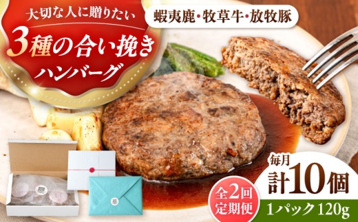 【全2回定期便】【蝦夷鹿×牧草牛×放牧豚】ハンバーグ 10個《厚真町》【GOODGOOD株式会社】 ハンバーグ ギフト 鹿肉 牛肉 豚肉 ジビエ 小分け 冷凍配送 贈り物 プレゼント 北海道 [AXBP030]