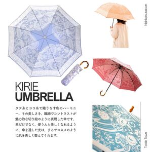高級織物傘【婦人折りたたみ傘】kirie ドットストライプ アッシュブルー 切り絵のような繊細な模様の晴雨兼用傘 ／折り畳み 雨具 雨傘 日傘 パステル UVカット  8本骨 手開き UV加工 送料無