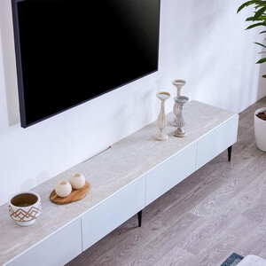 テレビボード 幅240cm ローボード テレビ台 リスボン グラスホワイト(GWH)×マーブルホワイト【モーブル】【大川家具】