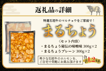 希少な特選石垣牛のホルモンをご家庭で！！マルチョウ300g×4パック 秘伝の味噌味とプレーンの食べ比べセット【 沖縄 石垣 和牛 石垣牛 希少 特選 肉 味噌 みそ 味付 ホルモン マルチョウ 冷凍 