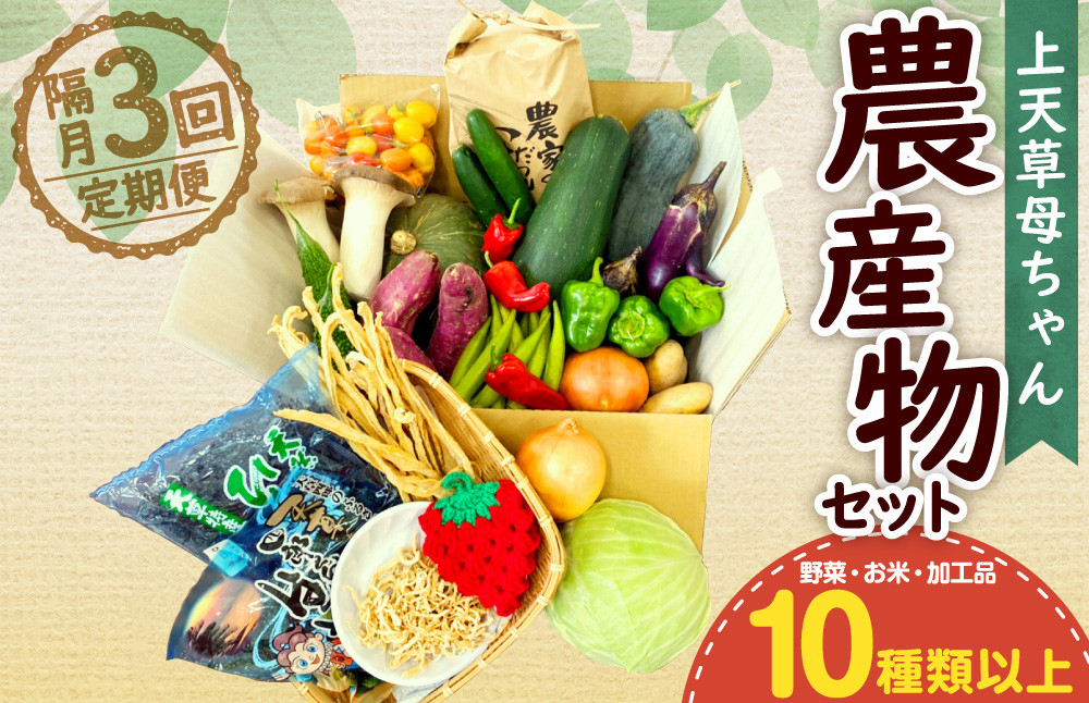 【隔月定期便3回】上天草母ちゃん農産物セット 野菜・お米・加工品10種類以上！