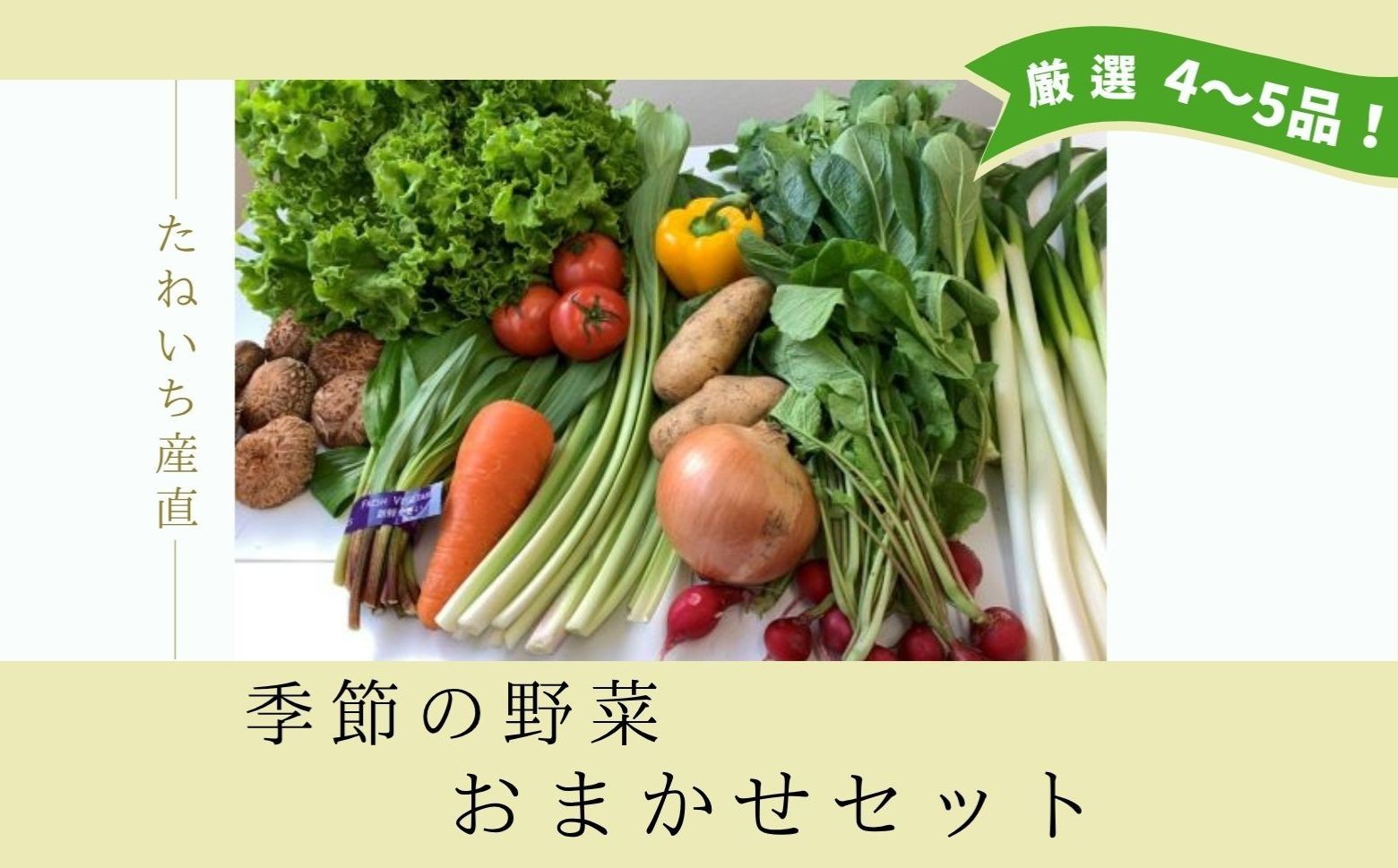 
                  季節のお野菜おまかせセット（4～5品程度）
                