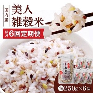 【隔月6回　定期便】国内産 美人雑穀米 250g×6個 1500g×6回_雑穀米 国内産 250g × 6個 お届け回数 6回 美人雑穀米 雑穀 12種 ブレンド 混ぜて炊くだけ 冷めても美味しい 胚芽押麦 もち玄米 発芽 玄米 もち黒米 ハト麦 もち麦 もちきび 黒大豆 もちあわ 簡単 主食 おにぎり 弁当 ふっくら もちもち 〔Tk028〕