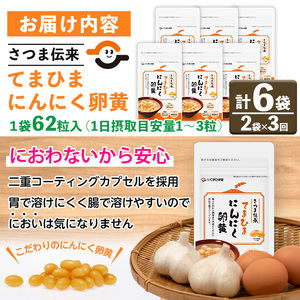 No.1278-A ＜定期便・全3回(隔月)＞てまひま にんにく卵黄(1袋 62粒入・2袋×3回) 鹿児島 日置市 ニンニク 健康食品 栄養 元気 有精卵 カプセル 安全安心 選べる 定期便 頒布会 