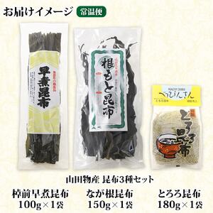 山田物産の昆布3種セット 棹前早煮 とろろ なが根 北海道釧路町産【1414295】