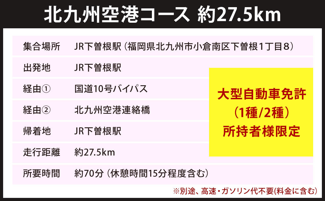 大型バス運転体験 北九州空港コース 約27.5km 約70分