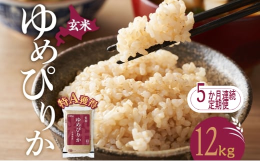 5ヵ月 定期便 玄米 北海道 ゆめぴりか12kg（ホクレン米）特A 獲得 白米 お取り寄せ ごはん 道産米 ブランド米 12キロ お米 ご飯 米 北海道米 送料無料 北海道 芦別市[№5342-0461]