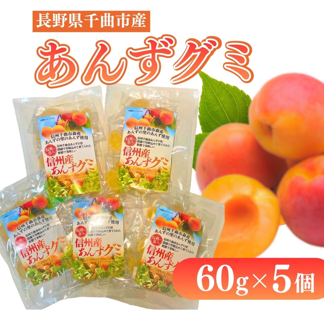 【ふるさと納税】信州 千曲市 森産 あんずグミ5個セット (60g×5個) ｜ グミ 千曲市森産 アンズ 杏子 お菓子 長野県 千曲市 信州