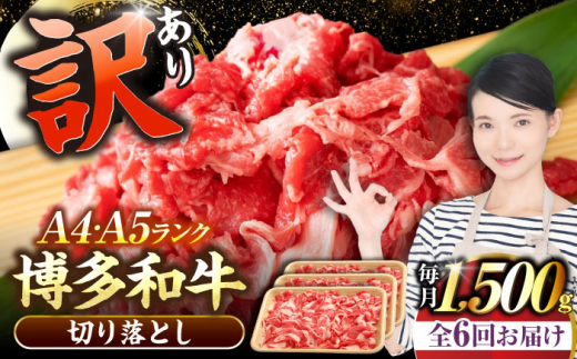 【全6回定期便】【訳あり】【A4〜A5】博多和牛 切り落とし 1.5kg（500g×3個）《豊前市》【株式会社木村食品】[VDZ050] 牛肉 ブランド牛 肉 切落し わけあり 訳あり ワケアリ 切り落とし きりおとし 小分け 冷凍 人気 6回