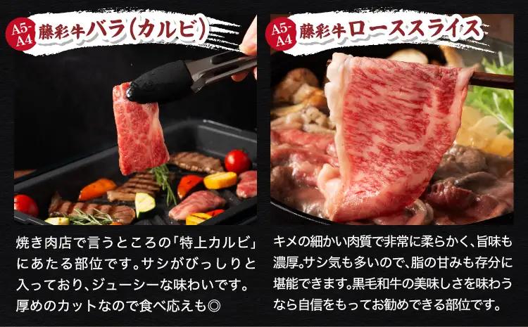 くまもと黒毛和牛「藤彩牛」2種の食べ比べ 計500g (ローススライス300g、バラ(カルビ)200g)