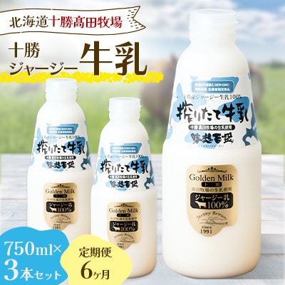 【毎月定期便】【十勝高田牧場】十勝搾りたてジャージー牛乳 750ml×3本セット全6回【配送不可地域：離島】