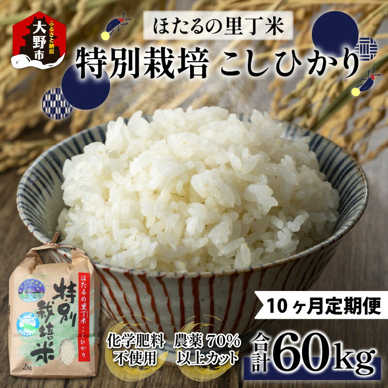 【ふるさと納税】【令和7年産 新米】【10ヶ月定期便】ベストファーマー ほたるの里 特別栽培こしひかり 6kg（2kg×3）× 10回 計60kg 化学肥料不使用 農薬70％以上カット【定期便・米・こしひかり・お米・定期便】[J-002001] | コンシェルジュ