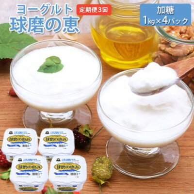【ふるさと納税】定期便3回 球磨の恵ヨーグルト 1kg×4パック【配送不可：沖縄、離島】 乳製品 発酵食品 朝食 間食 新鮮 生乳 とろ～り もっちり 酸味がない 加糖 4個セット 3回お届け 大容量