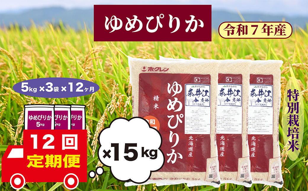 【定期便12回】北海道奈井江町　特別栽培米　ゆめぴりか　15kg