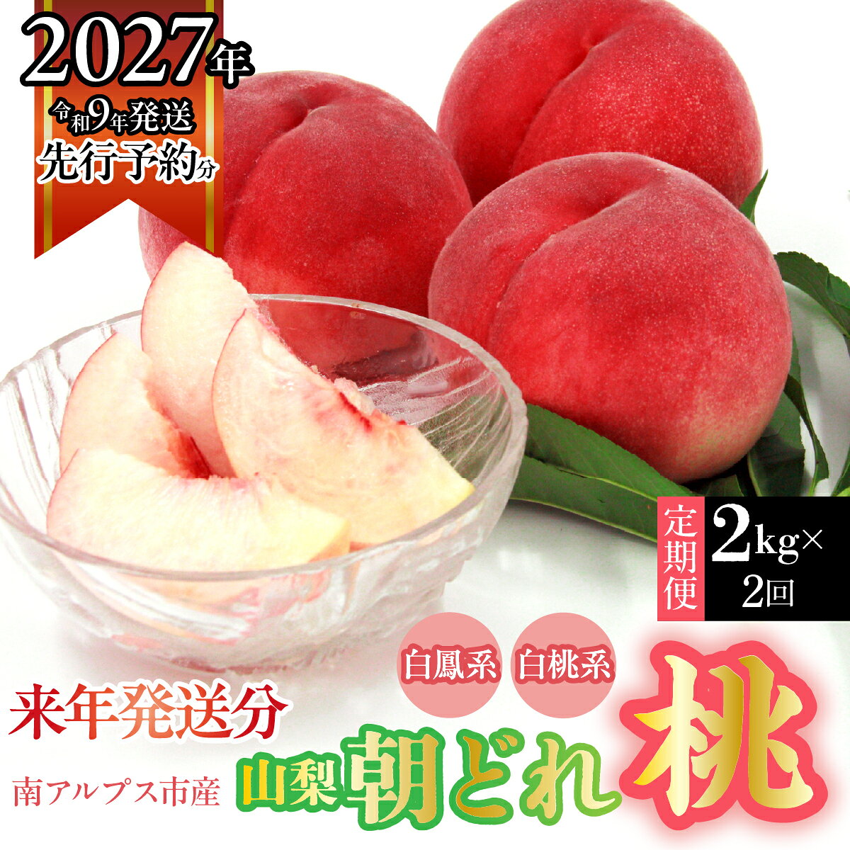 【ふるさと納税】【2027年発送先行予約】南アルプス市産・山梨朝どれ桃2kg×2回配送（白鳳系・白桃系） 定期便 2回（クール便）ふるさと納税 もも　桃 果物 フルーツ おすすめ 山梨県 南アルプス市 送料無料 ALPDD027
