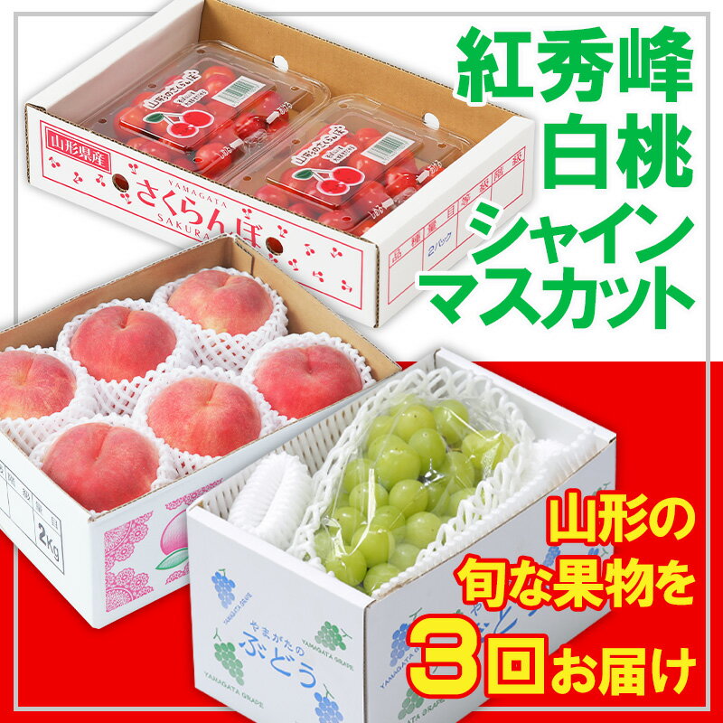 【ふるさと納税】【定期便3回】☆フルーツ王国山形☆紅秀峰・白桃・シャインマスカット 【令和8年産先行予約】FS25-664 くだもの 果物 フルーツ 山形 山形県 山形市 お取り寄せ 2026年産