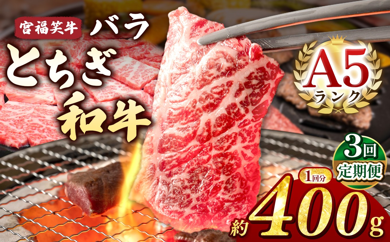 
            【定期便3回】宮福笑牛(とちぎ和牛) A5 バラ焼き肉 約400g  |定期便 牛肉 和牛 焼き肉 やきにく 焼肉 焼肉用 バラ肉 ばら肉 バラ ばら 旨味 美味しい 肉 お肉 栃木県共通返礼品 栃木県 真岡市
          