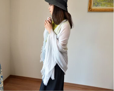 やわらかストール 「オリジナル大判」 白銀色 ／ 笹田織物 ファッション オシャレ 奈良県 田原本町