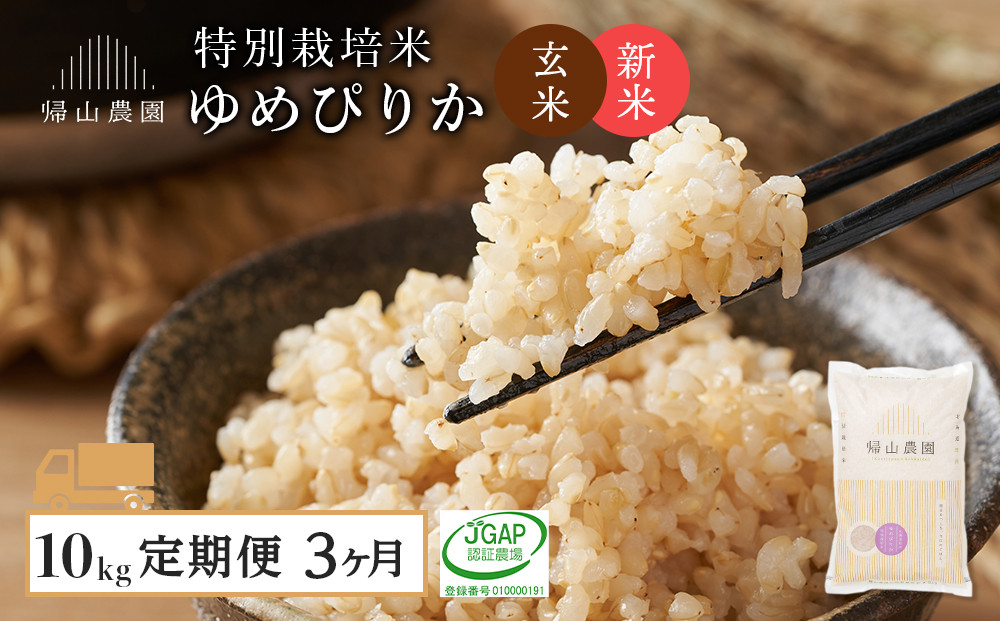 
            【令和7年産新米】【3カ月定期便】特別栽培米産地直送「玄米ゆめぴりか 10kg」《帰山農園》
          
