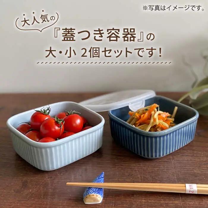 【波佐見焼】便利な蓋つき容器 大・小（ブルーグレー）2個セット 保存容器 食器 皿 【和山】 [WB128]  波佐見焼