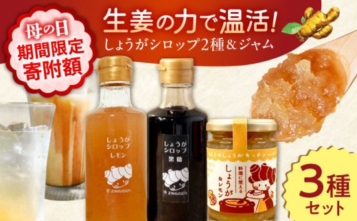 【母の日対象】しょうが＆レモン ジャム　生姜 シロップ 2種 レモン・黒糖 セット / 生姜 しょうが ジンジャーエール シロップ ドレッシング ジュース 果物 ジャム 熊本 合志【ジンジベル】 [AYAD010]