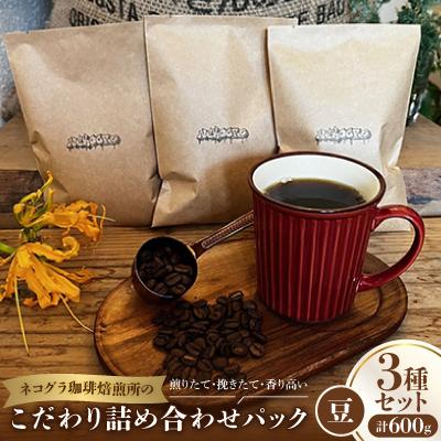 ふるさと納税 高石市 【豆】ネコグラ珈琲焙煎所の煎りたて挽きたて香り高いこだわり3種詰め合わせパック