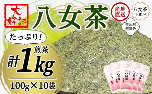八女茶100％ 家庭用業務用煎茶 100g×10袋  お手頃品！ 八女茶 煎茶 産地直送 無添加 無着色 たっぷり お手頃 家庭用 業務用 大容量 福岡県 八女市