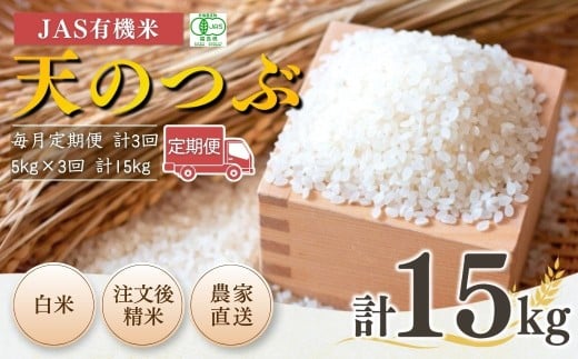 【先行予約】【毎月定期便】 JAS有機米 天のつぶ 白米 15kg (5kg×3回) 令和7年産  | 3か月定期便 精米 JAS 有機米 米 コメ ブランド米 低温貯蔵庫 福島県産 根本有機農園 【53870-002-14】