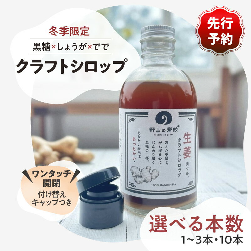 【ふるさと納税】【先行予約】＜選べる本数＞ クラフトシロップ 黒糖×しょうが×でで 300ml 1本 〜 10本 シロップ 黒糖 生姜 へつかだいだい 柑橘 冷え 国産 有機 ジンジャーエール 調味料 期間限定 野山の楽校 鹿児島 鹿屋市 おすすめ ランキング プレゼント ギフト