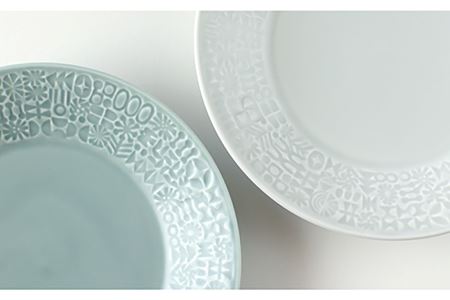 【波佐見焼】PATTERNED PLATE ペア 2色セット squall gray＋morning mist 食器 皿 【BIRDS' WORDS】 [CF009]  波佐見焼
